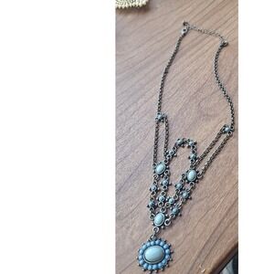 Vintage Inspired Bronze Tone‎ Necklace with Blue Accent Beads Statement